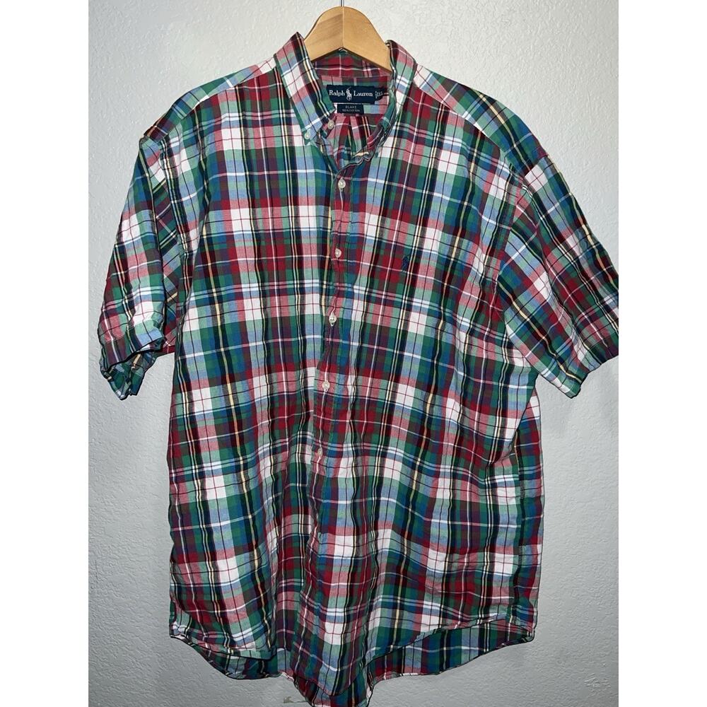 Ralph Lauren Blake Short Sleeve Button Up Shirt Mens Size XL Plaid Polo Preppy